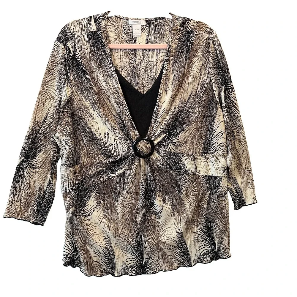 DressBarn Y2K Women's Plus 18/20 Black Gold Crinkle Top Asymmetrical Stretch - Picture 2 of 9